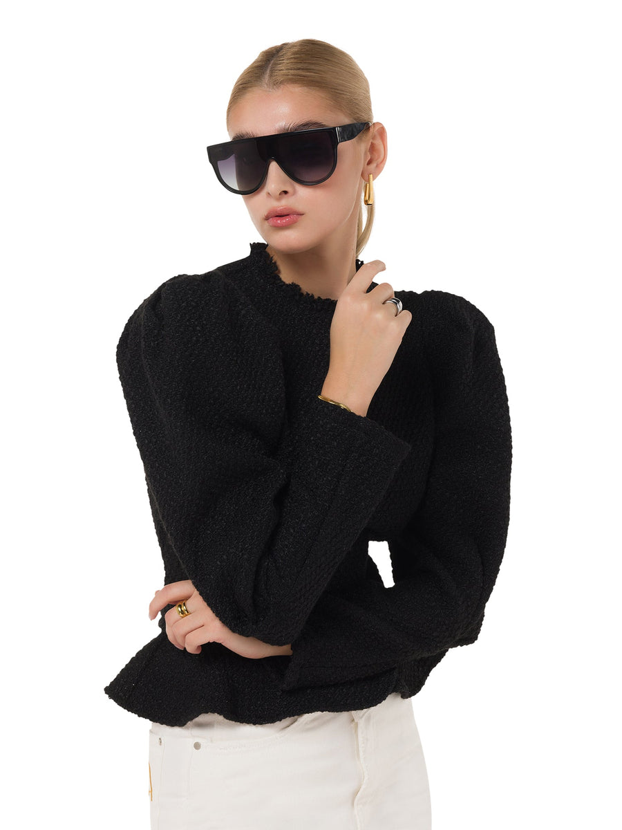 Elegant structured sweater top for women with sculpted sleeves – ALALYA Dubai