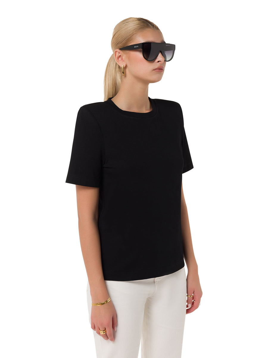 Black Padded Shoulder Cotton Women's T - Shirt - Jalo - ALALYA