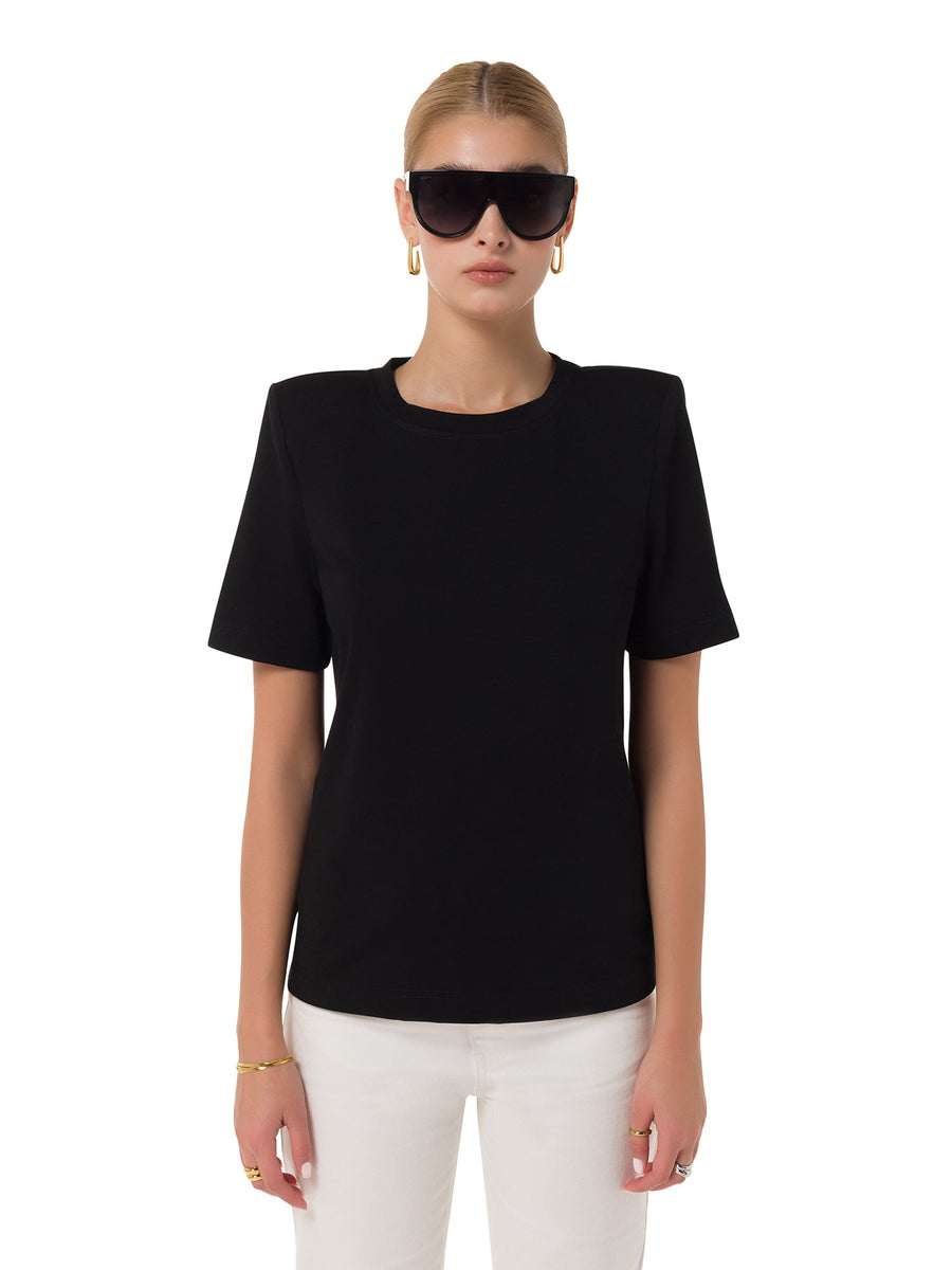 Black Padded Shoulder Cotton Women's T - Shirt - Jalo - ALALYA