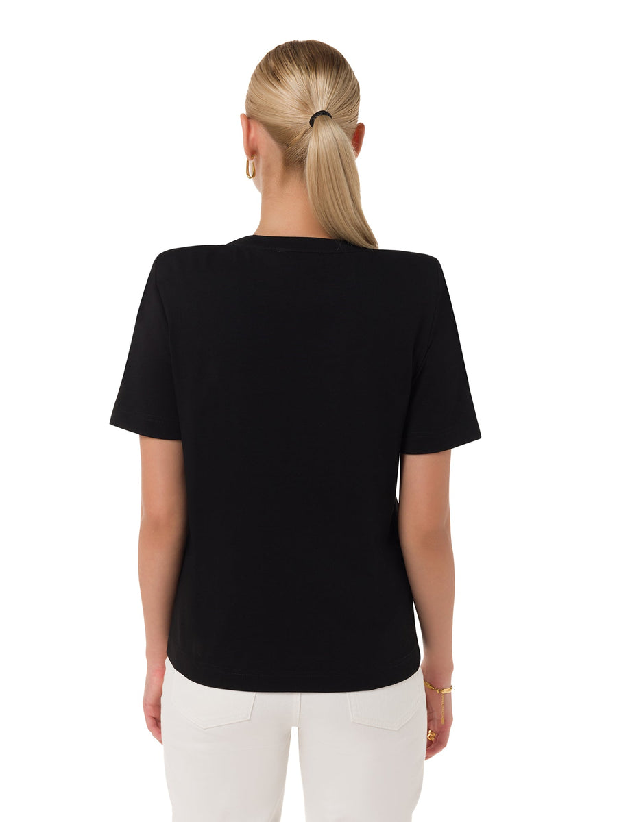 Black Padded Shoulder Cotton Women's T - Shirt - Jalo - ALALYA