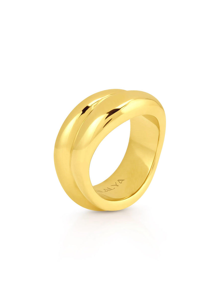 Dual Elegance: 18CT Gold Plated Stacked Enchantress Ring - ALALYA