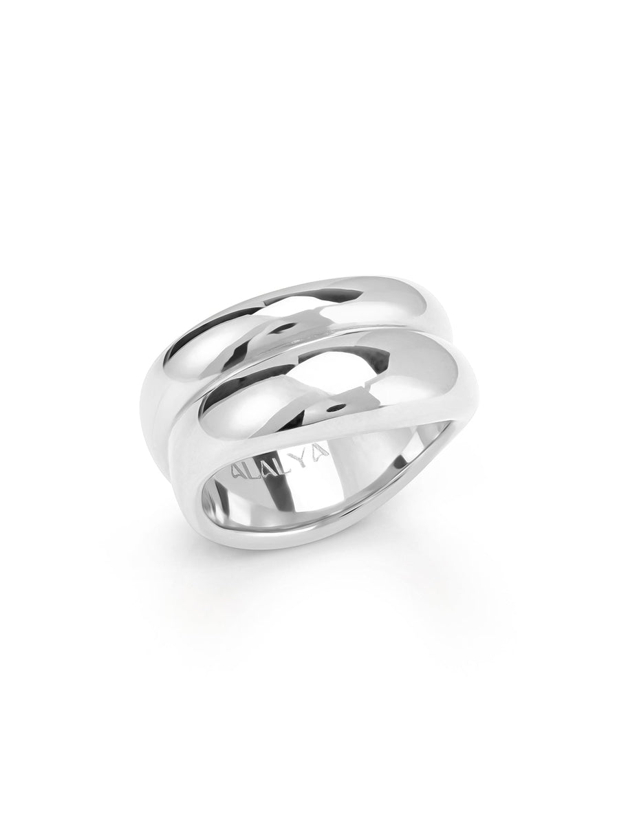 Glamour Duo Silver Double - Stacked Statement Ring - ALALYA