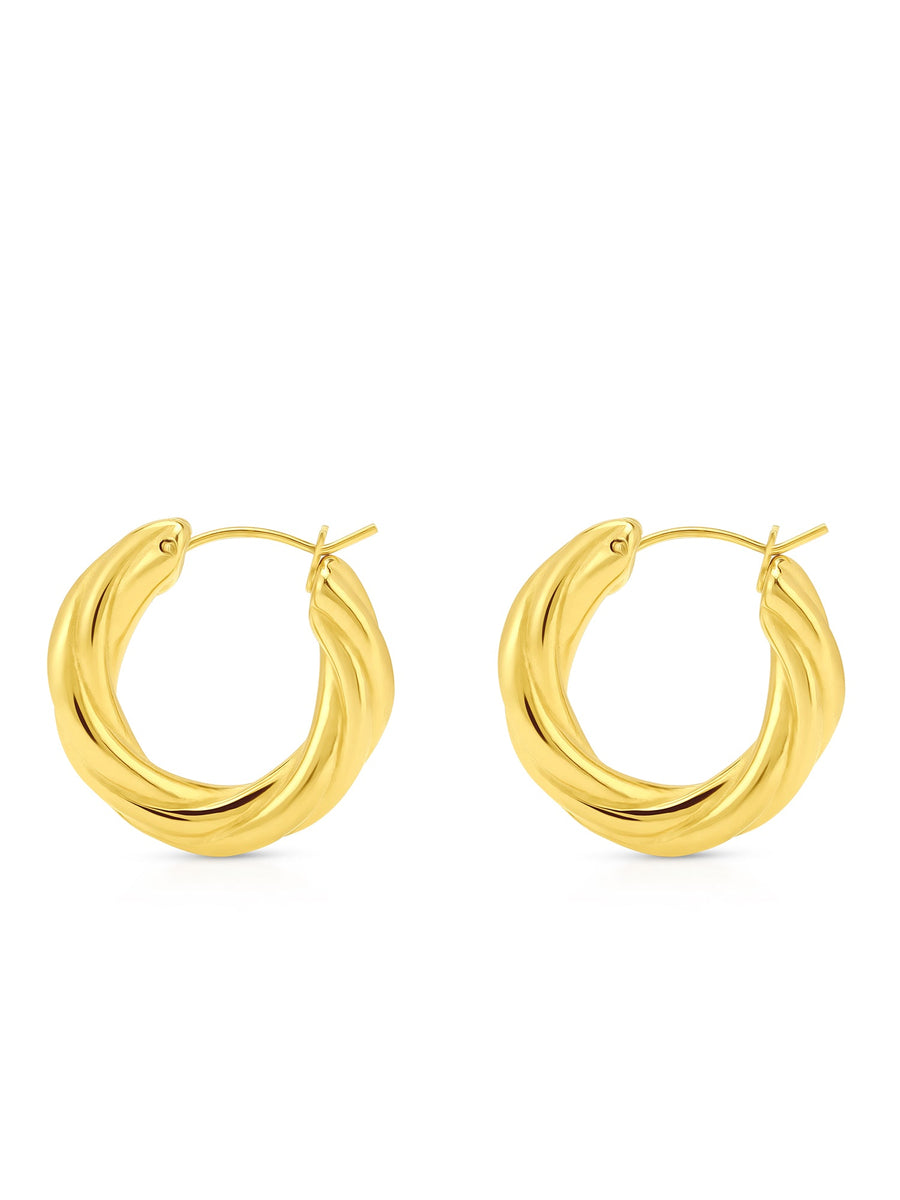 Golden Twists: 18CT Nickel - Free Gold Plated Hoop Earrings - ALALYA