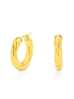 Golden Twists: 18CT Nickel - Free Gold Plated Hoop Earrings - ALALYA