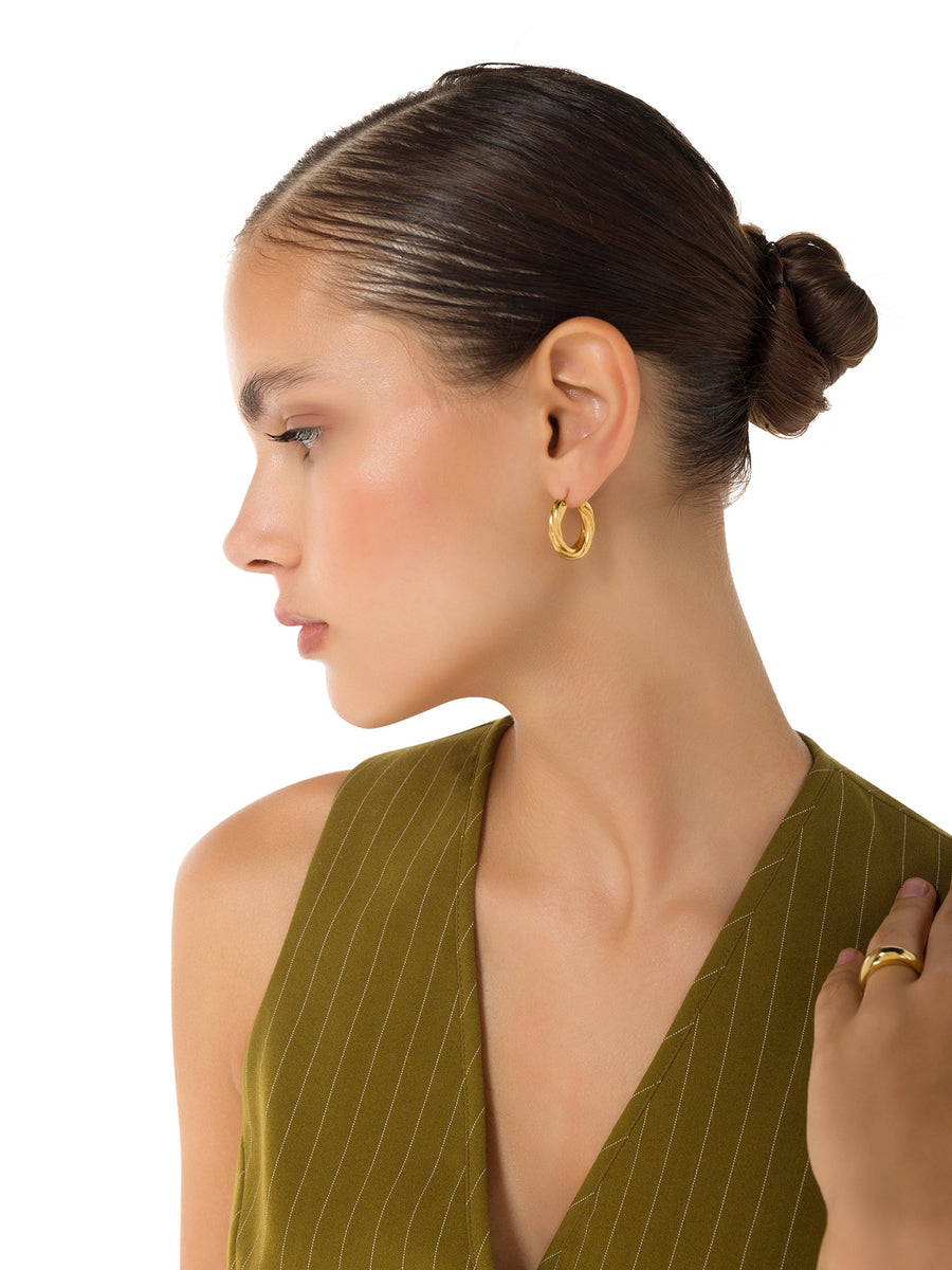 Golden Twists: 18CT Nickel - Free Gold Plated Hoop Earrings - ALALYA