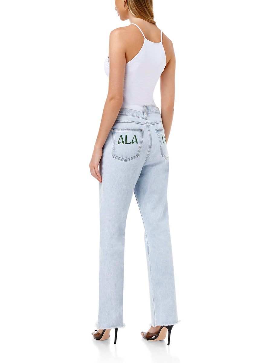 Mid - Waist Straight Leg Blue Jeans for Women - ALALYA - ALALYA