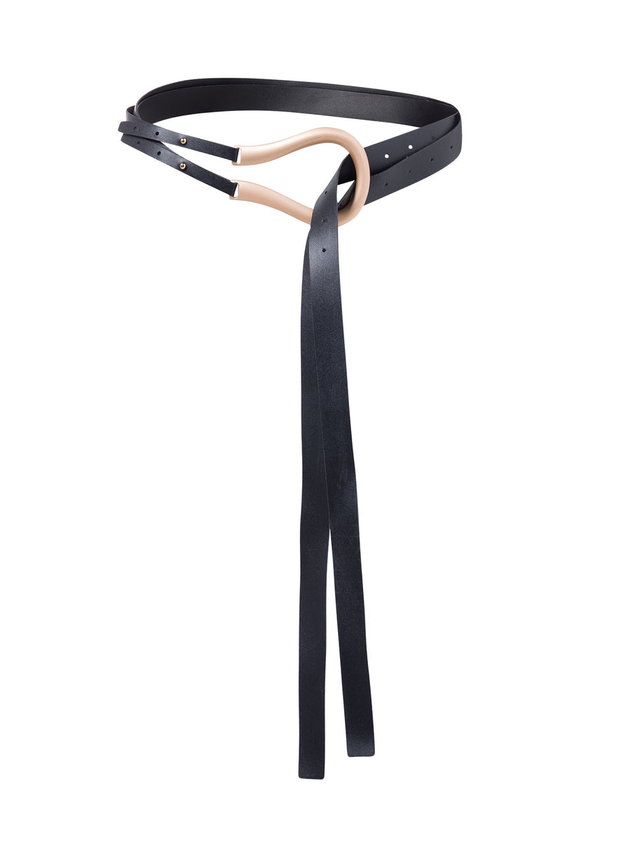 "Midnight Elegance" - A Luxe Vegan Leather Black Waist Belt with Gilded Horseshoe Accents - ALALYA