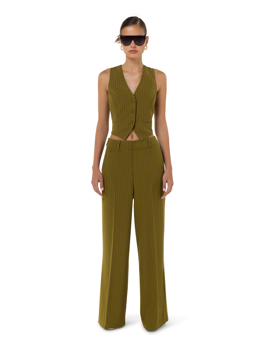 Opulent Olive: High - Waisted Wide - Leg Trousers - ALALYA