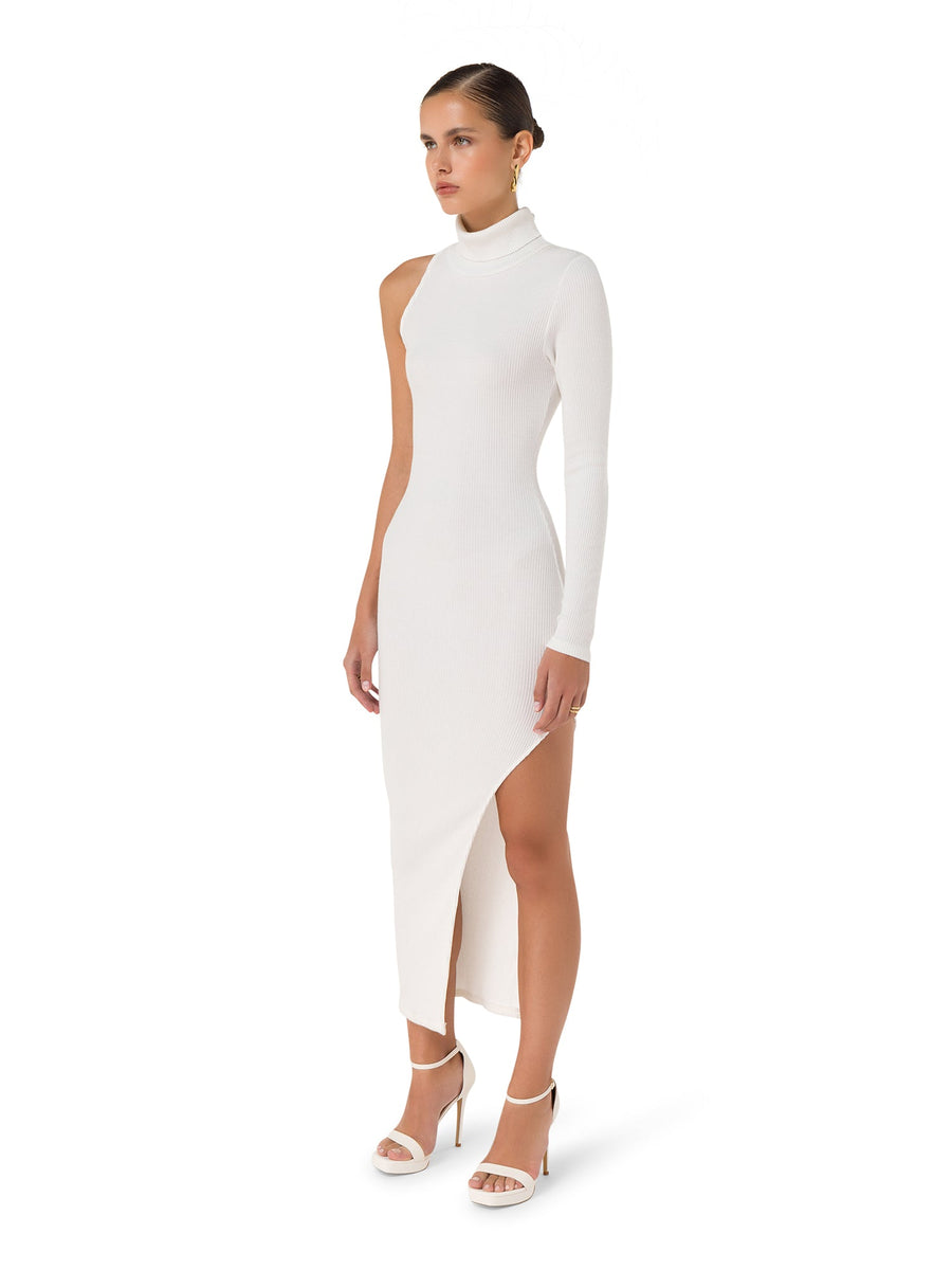 Radiant Allure High Slit Bodycon White Dress - ALALYA