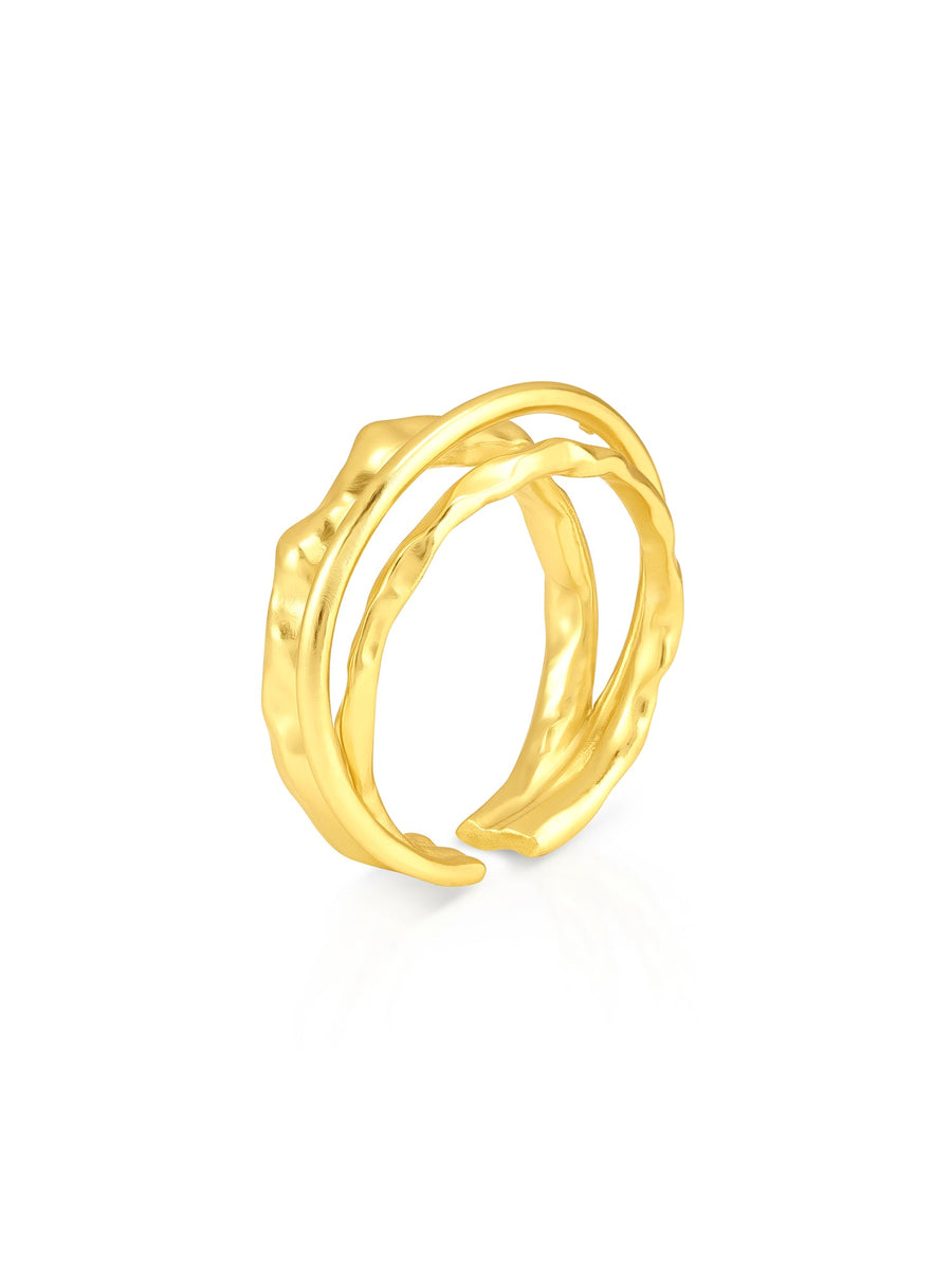 Radiant Cascade Adjustable Triple Layer Gold Ring - ALALYA