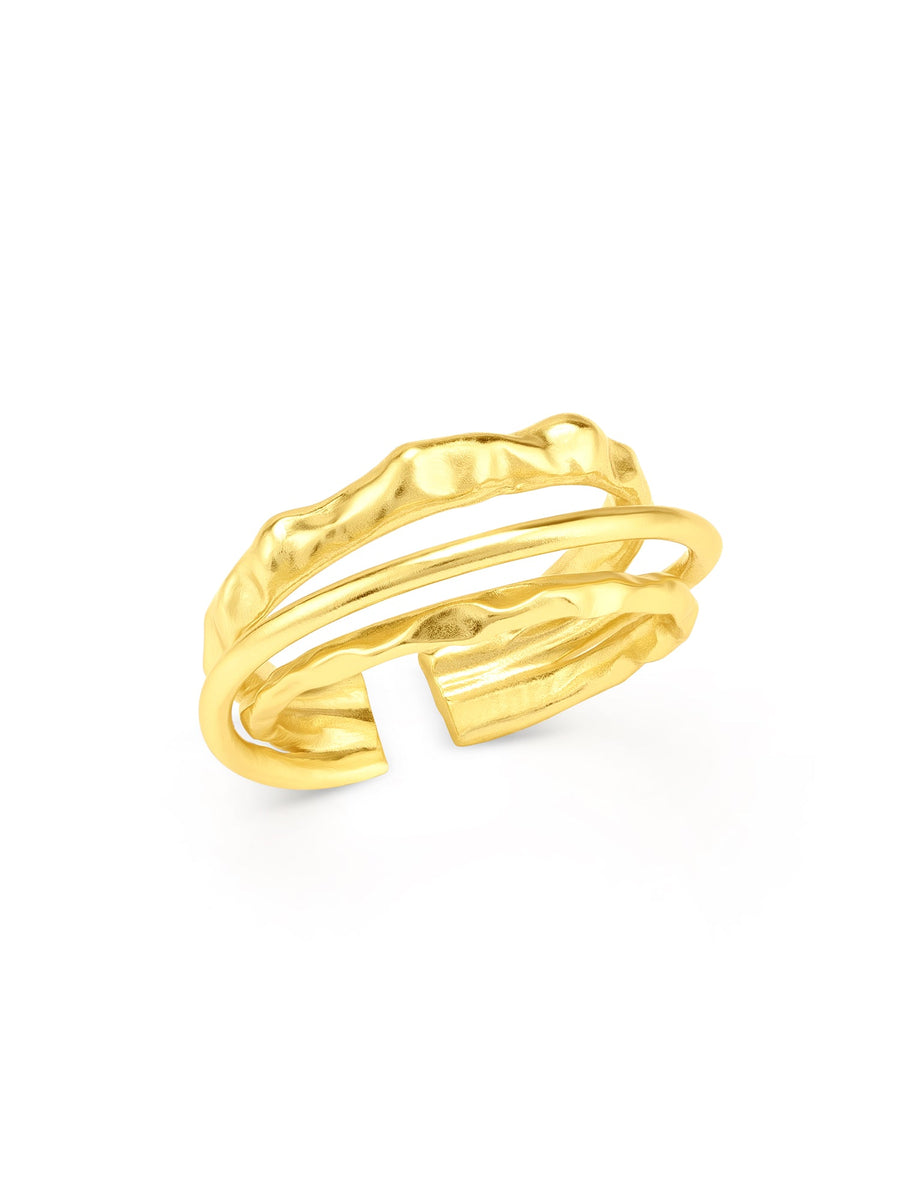 Radiant Cascade Adjustable Triple Layer Gold Ring - ALALYA