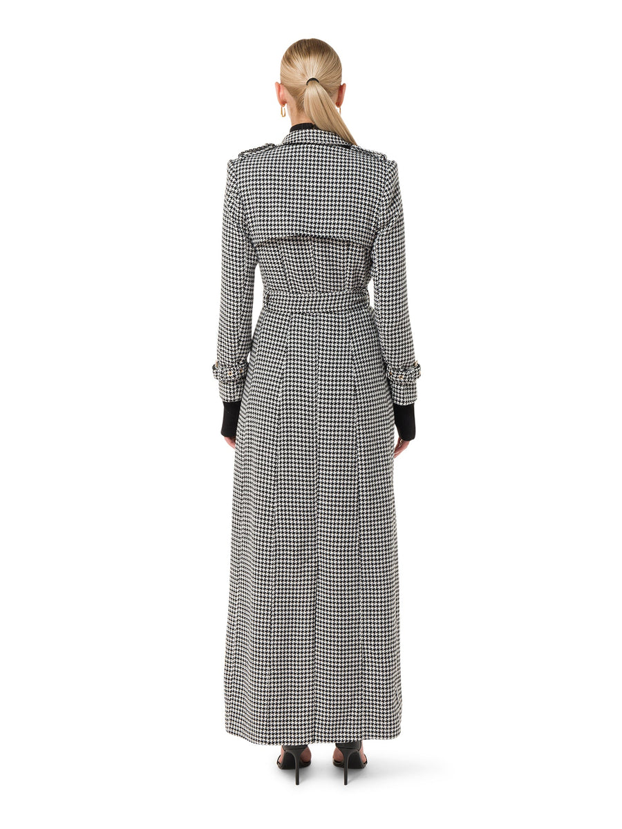 Back view of ALALYA Stella™ sculpted trench coat – luxury outerwear in UAE and GCC
