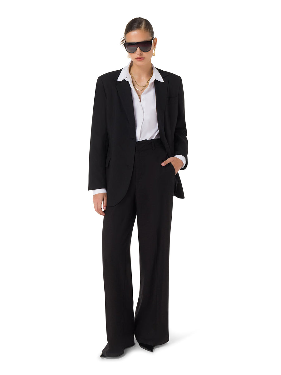 Timeless Noir Black Wide - Leg Women's Trousers in Luxurious Linen - Viscose Blend - ALALYA