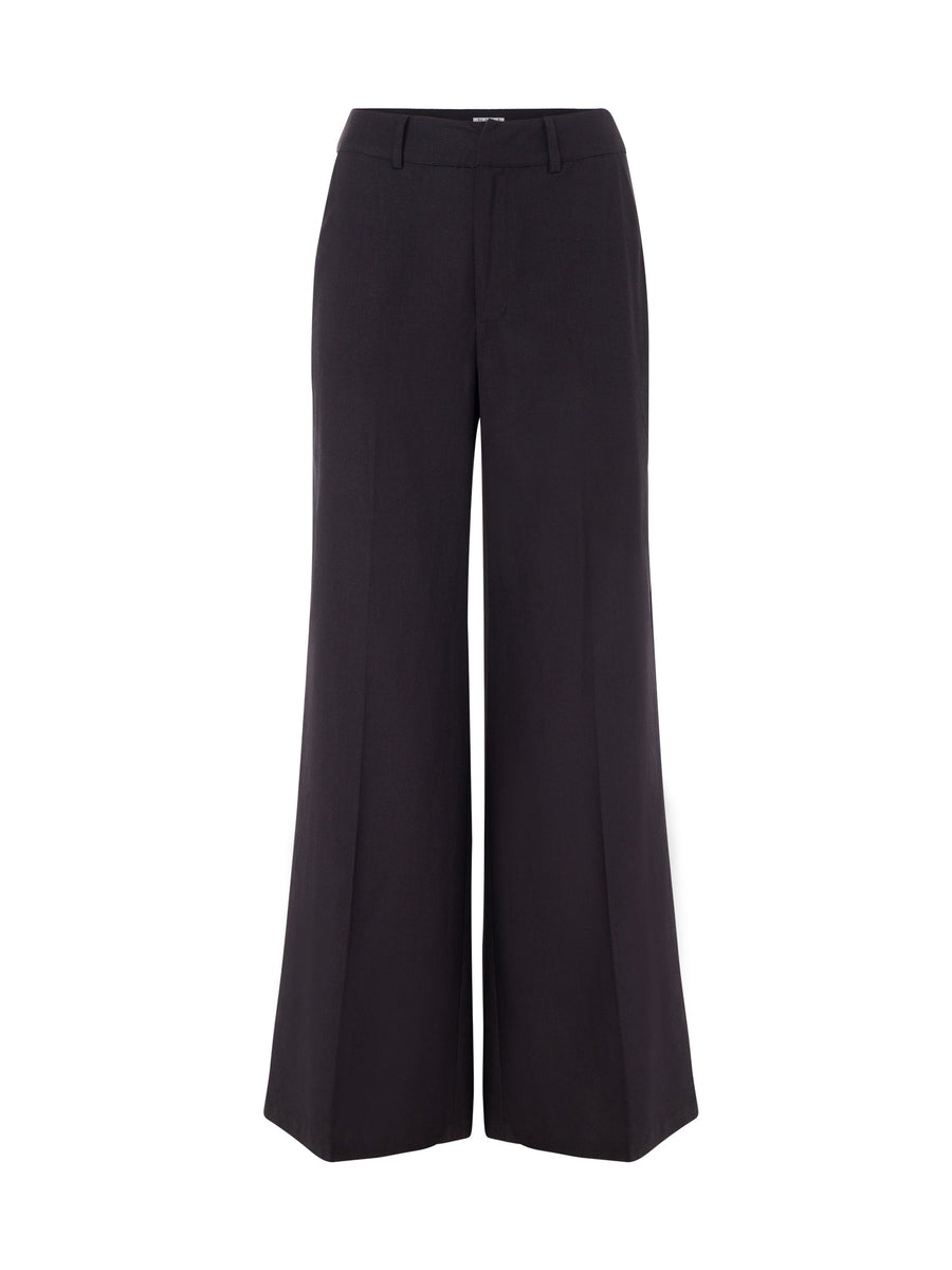 Timeless Noir Black Wide - Leg Women's Trousers in Luxurious Linen - Viscose Blend - ALALYA