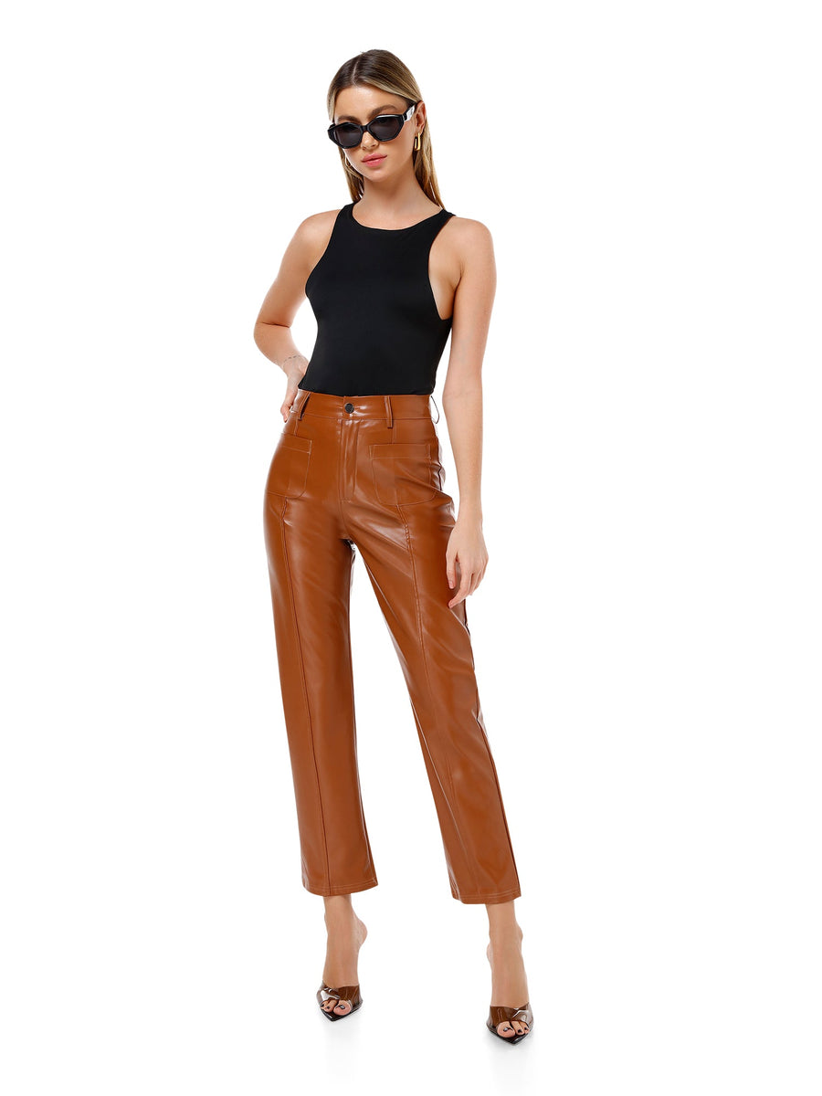 Vague Chic High - Waisted Tobacco Brown Vegan Leather Trousers - ALALYA
