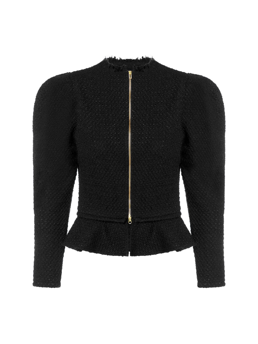 'Versatile Elegance': Classic Black Puff Sleeve Sweater Top - ALALYA