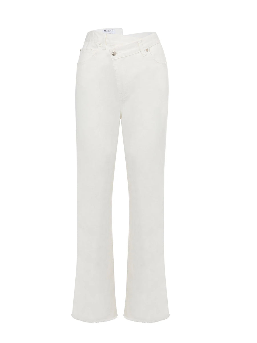 Mid-Waist Straight Leg Blue Jeans for Women - ALALYA